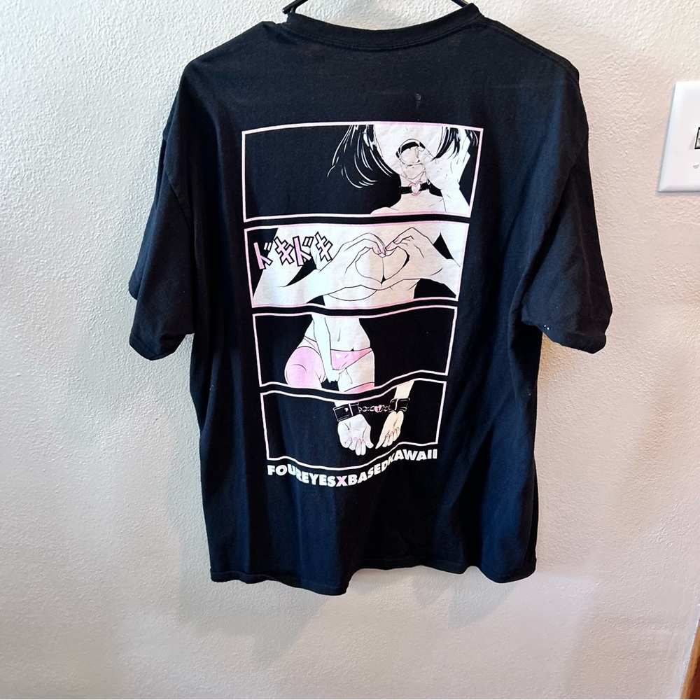 Graphic Anime Black and Pink T-Shirt